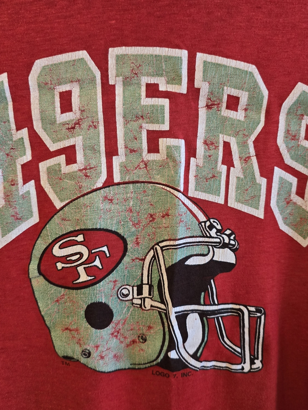 Vintage San Francisco 49ers Logo 7 T Shirt USA Made Red NFL Single Stitch Large - Picture 2 of 4